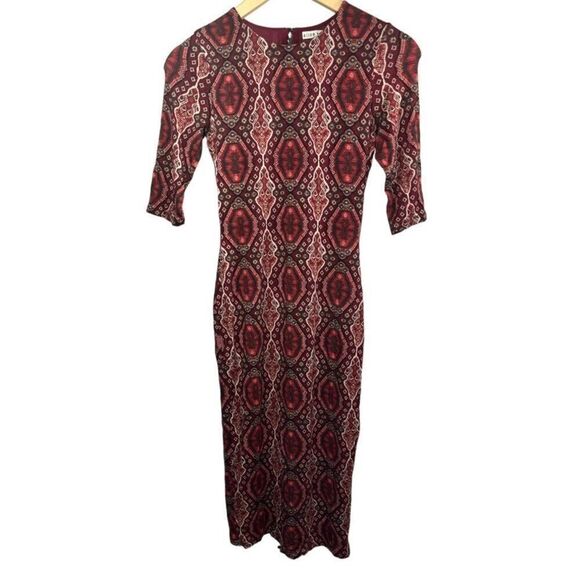 ALICE + OLIVIA Women's Delora Fitted Crewneck Dress Burgundy Size 0 - Picture 1 of 13